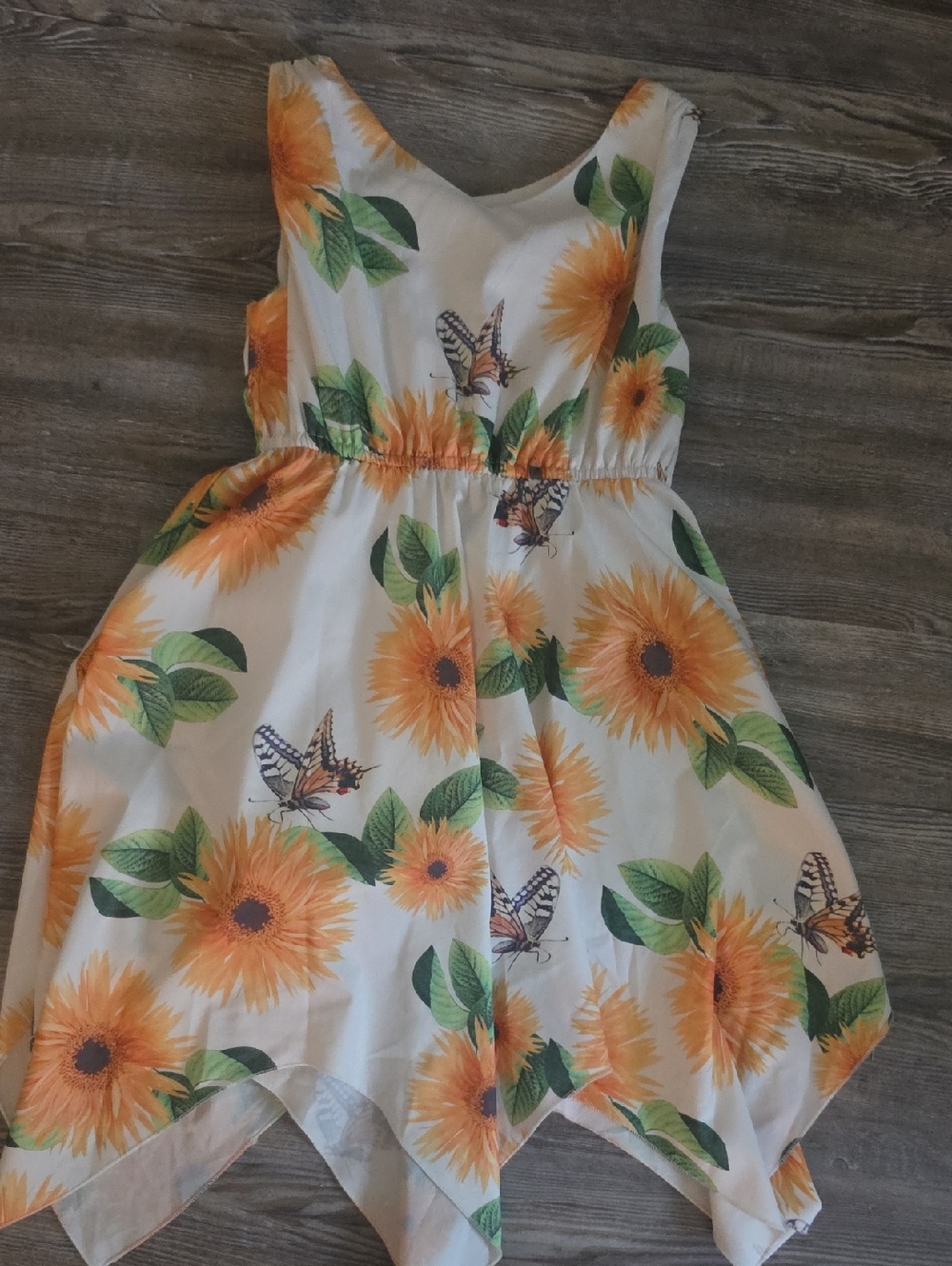 Girls' White Sunflower Handkerchief Hem Dress